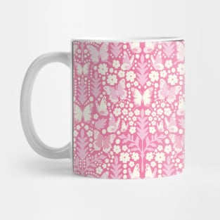 PINK BUTTERFLY DAMASK GEOMETRIC BOTANICAL FLORAL PATTERN PASTEL PINK Mug